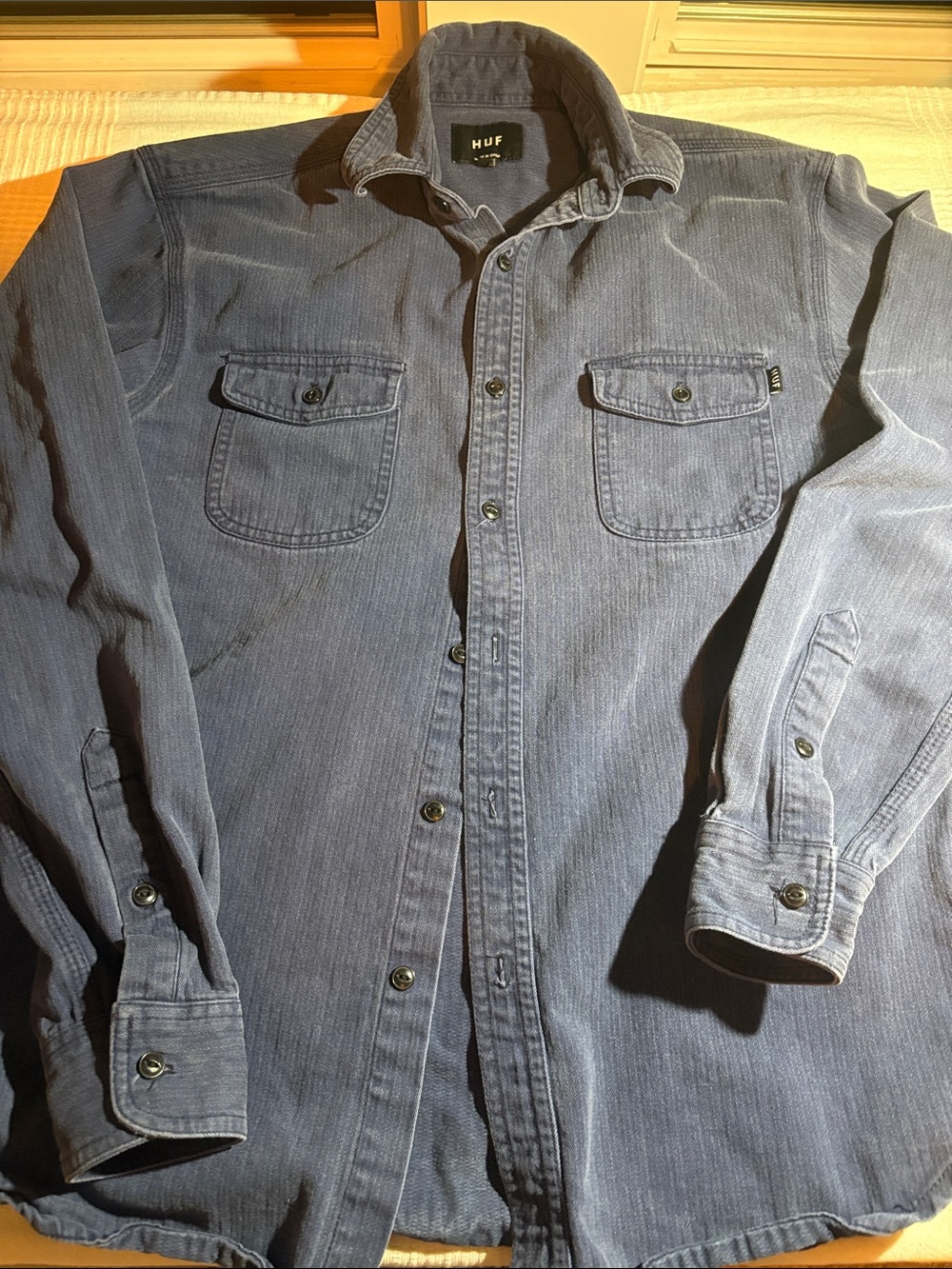 HUF Men's Blue Denim Button-Down Shirt